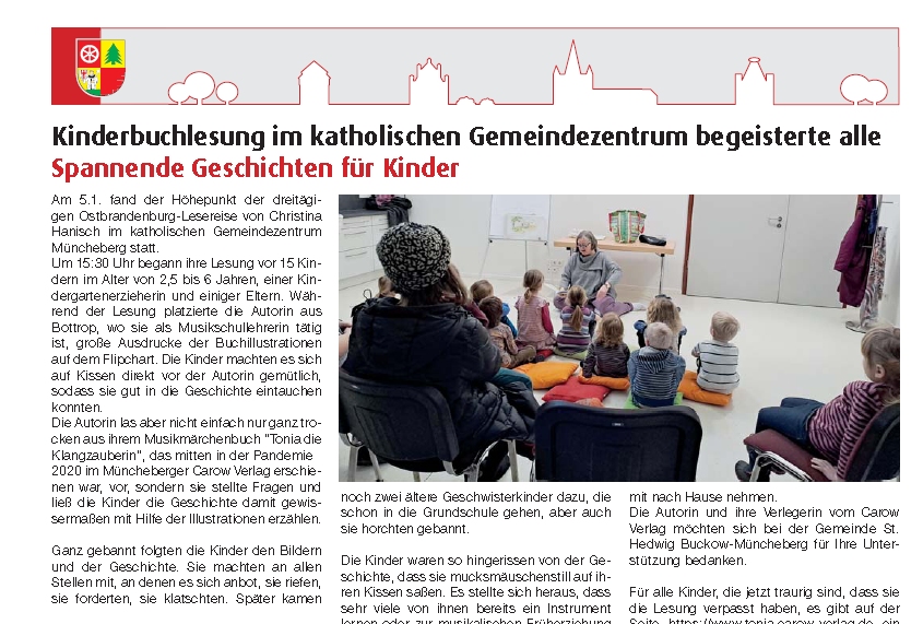 Lesung von Christina Hanisch am 5.1. in den Müncheberger Nachrichten